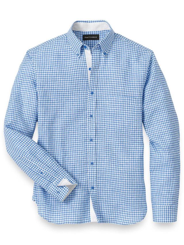 Slim Fit Linen Gingham Check Casual Shirt Product Image