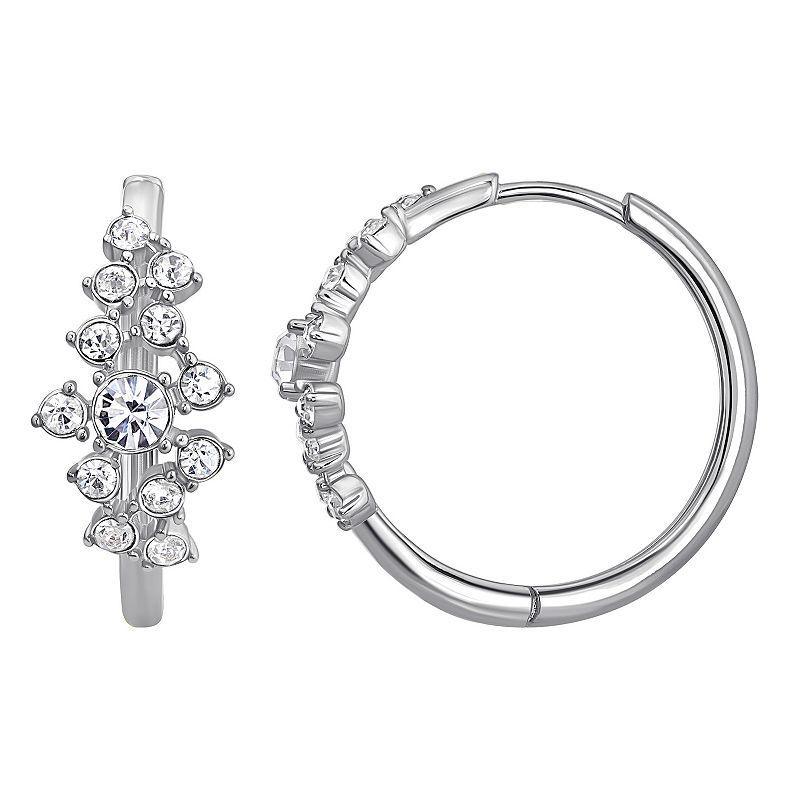 Chrystina Silver Tone Crystal Cluster Round Hinged Hoop Earrings, Womens Product Image