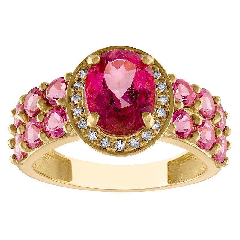 Tiara 10k Gold Gemstone & 1/10 Carat T.W. Diamond Oval Halo Ring, Womens Pink Topaz Product Image