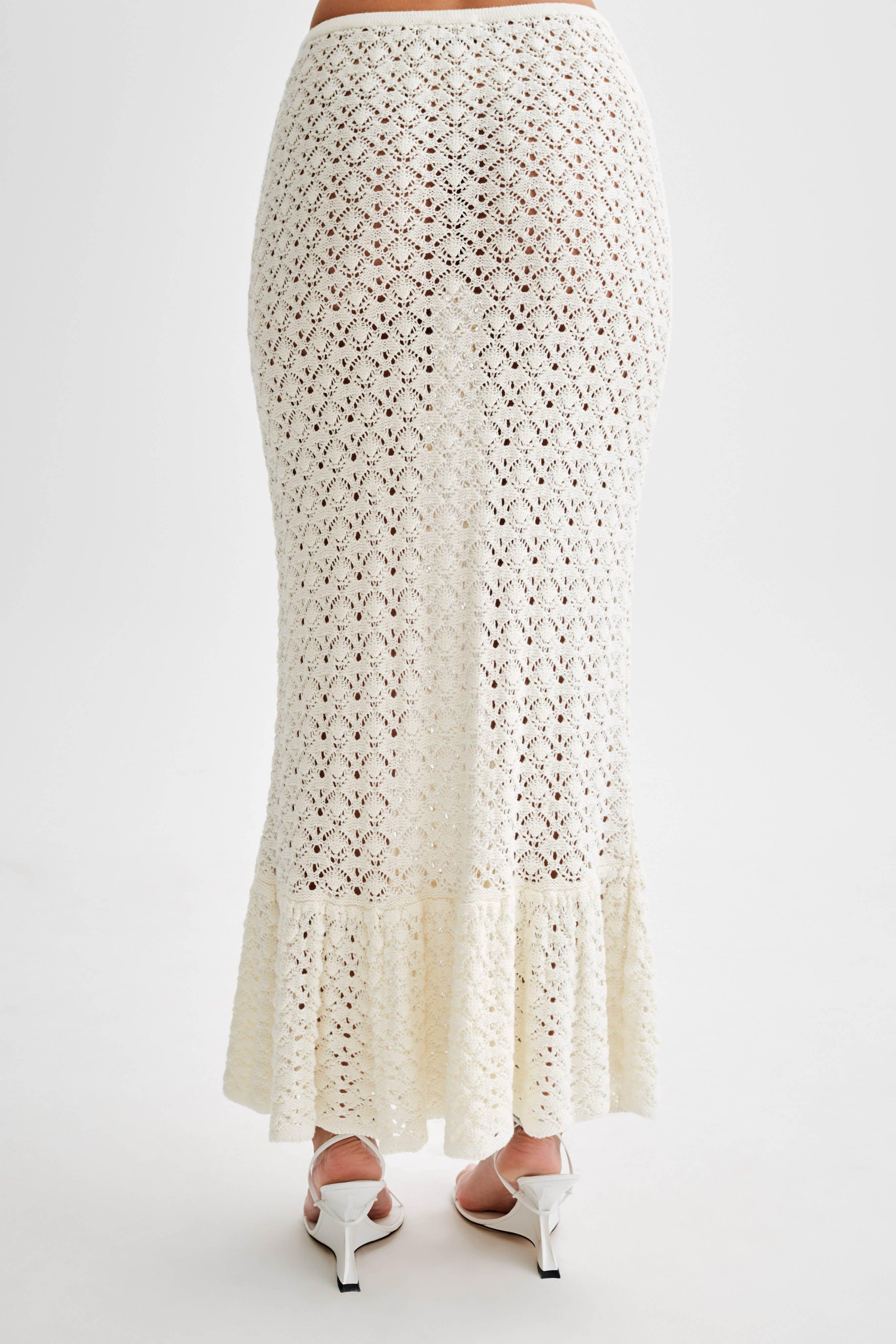 Anais Frill Knit Midi Skirt - Ivory Product Image