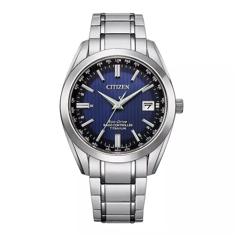 Citizen Mens Eco-Drive Classic Titanium Atomic Timekeeping Blue Dial Bracelet Watch - CB0260-56L Silver Product Image