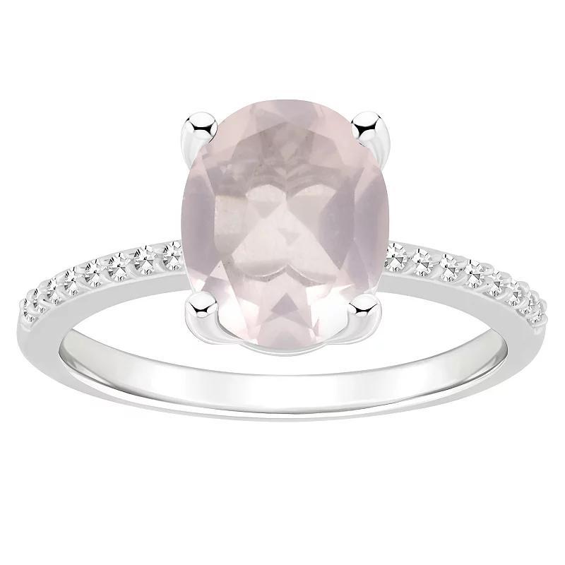 Alyson Layne Sterling Silver 10 mm x 8 mm Oval Gemstone & 1/10 Carat T.W. Diamond Ring, Womens Pink Quartz Product Image