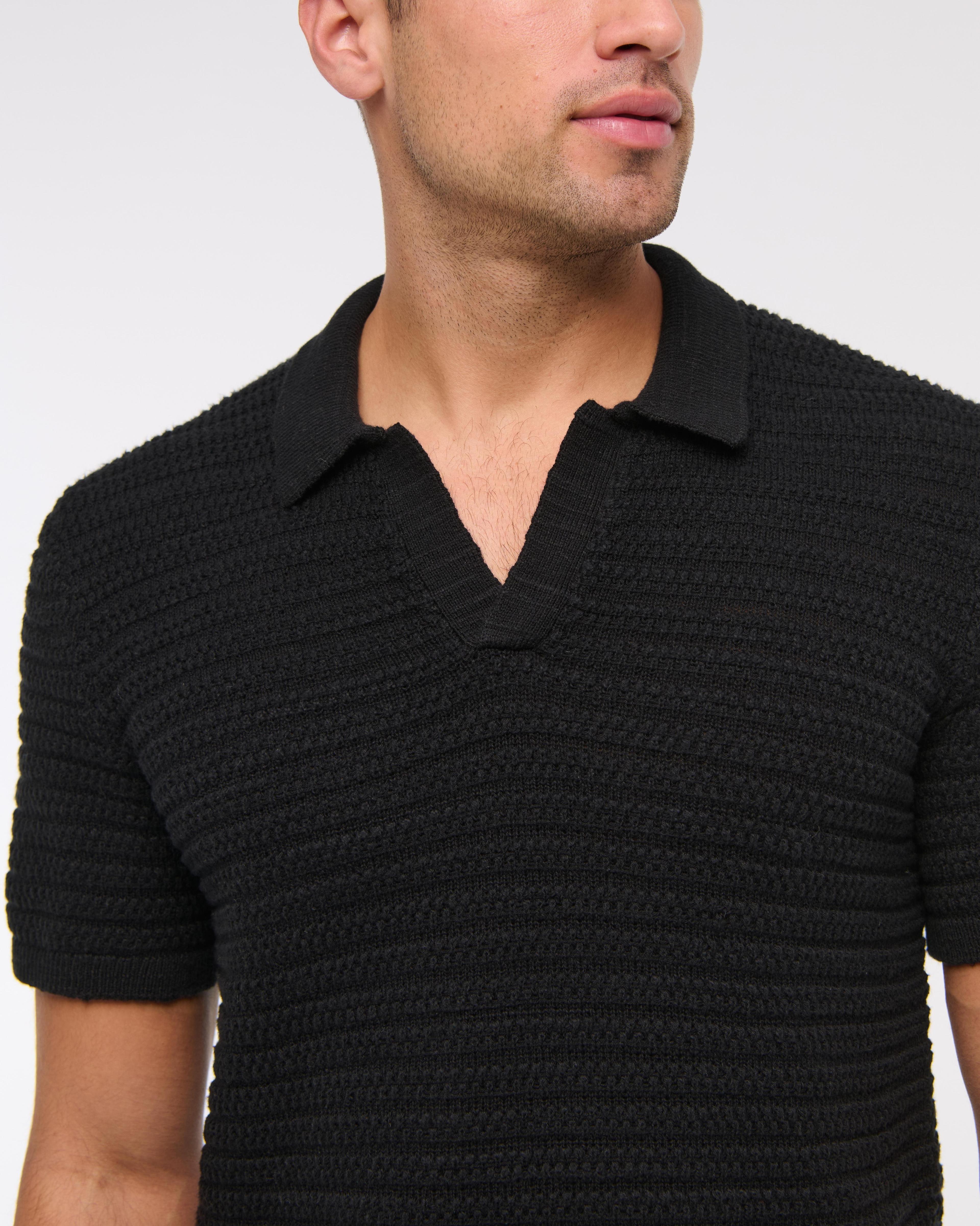 Textural Striped Johnny Collar Sweater Polo Product Image