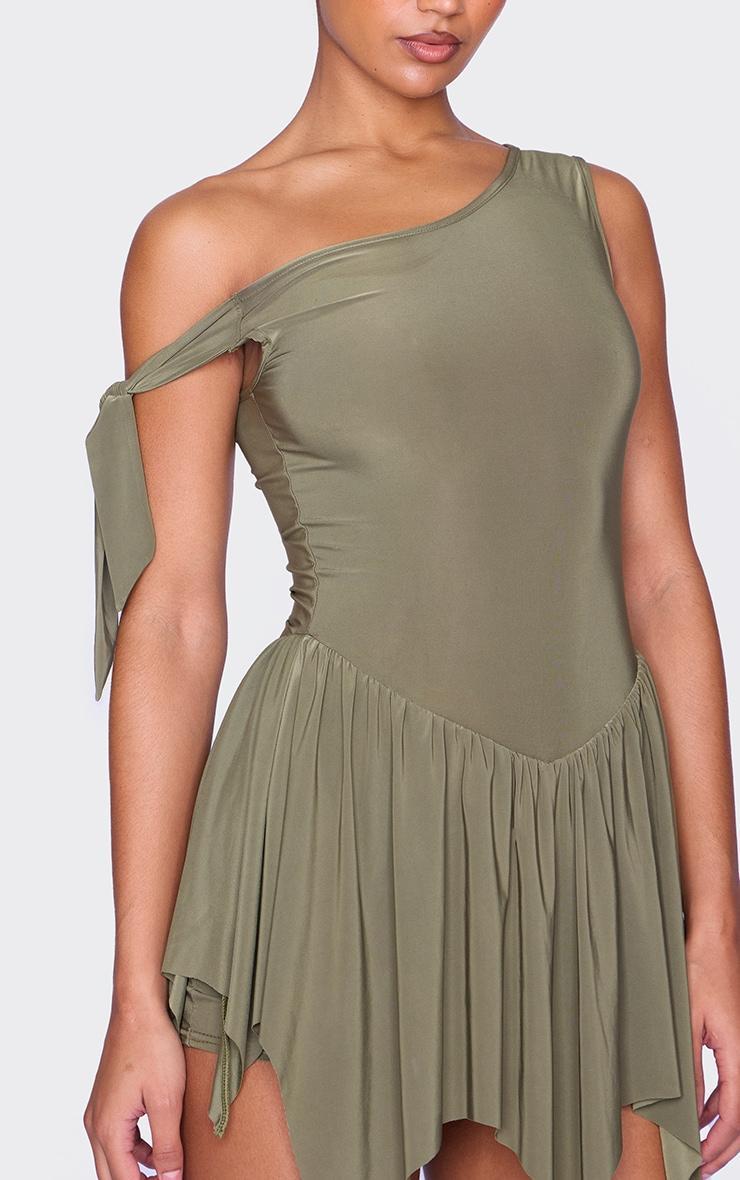 Khaki Slinky Tie Strap Rara Skort Romper Product Image