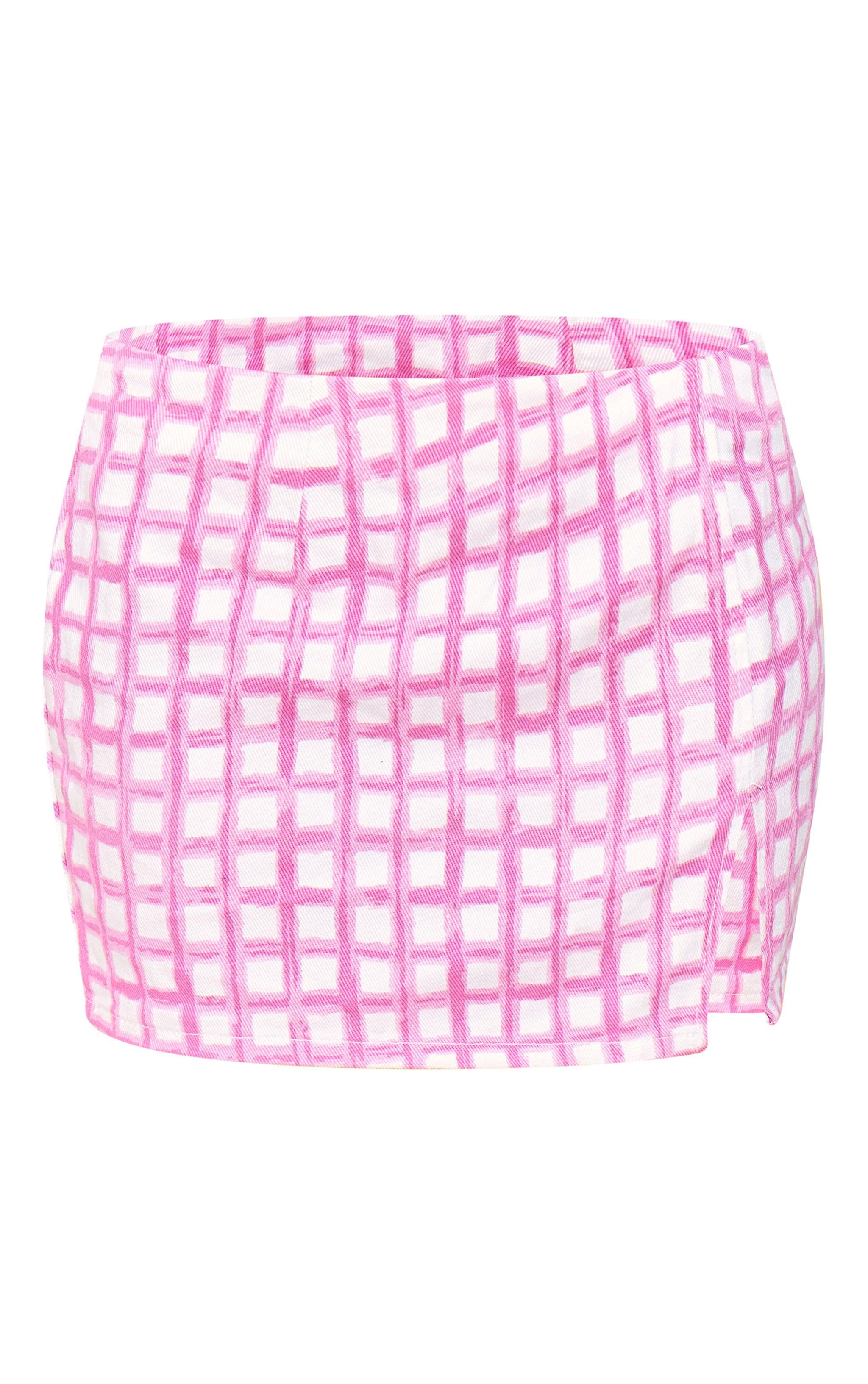 Pink Gingham Denim Mini Skirt Product Image