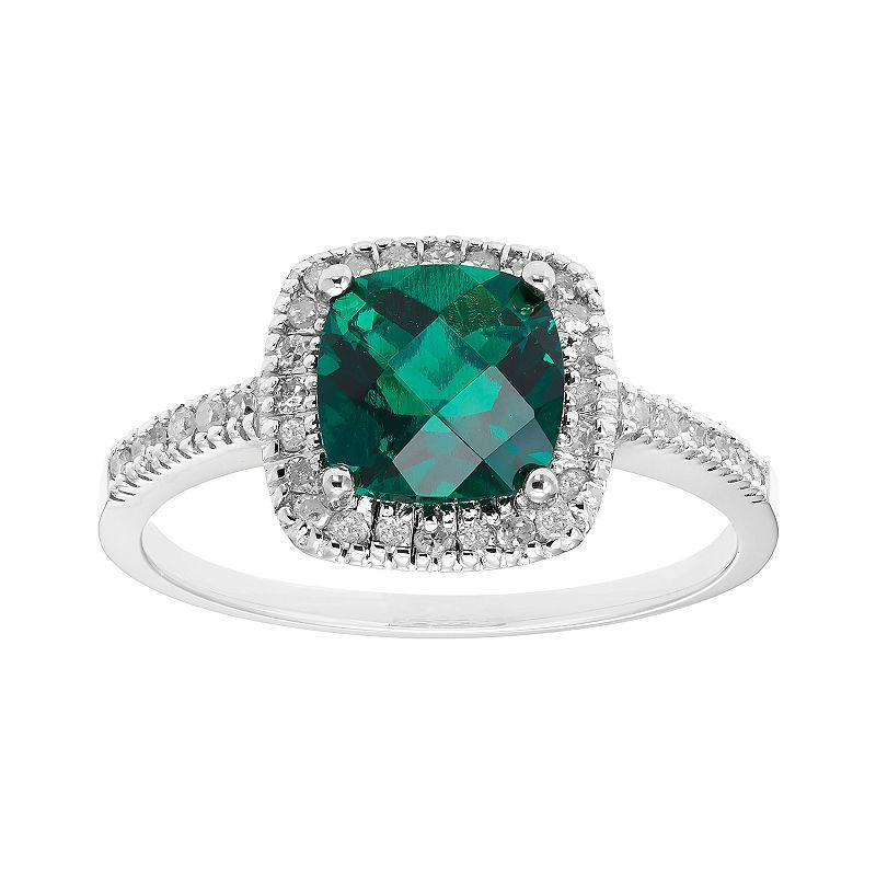 Lab-Created Emerald 10K Gold & 1/5 Carat T.W. Diamond Frame Ring, Womens Green Product Image