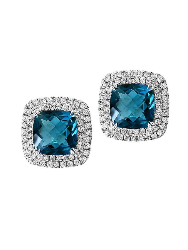 Womens 14K White Gold, London Blue Topaz & 1.1 TCW Diamond Halo Stud Earrings Product Image