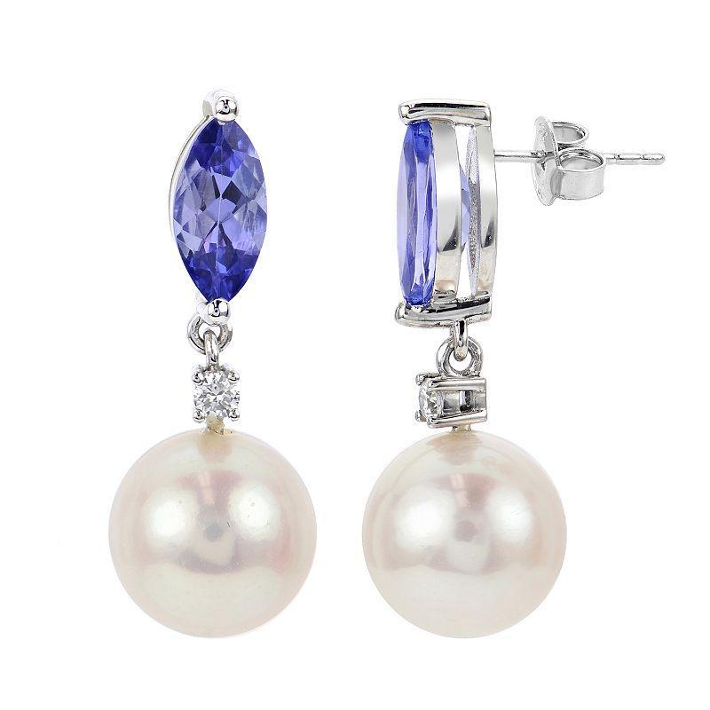 PearLustre by Imperial 14k White Gold Freshwater Cultured Pearl, Tanzanite & Diamond Accent Earrings, Womens Product Image