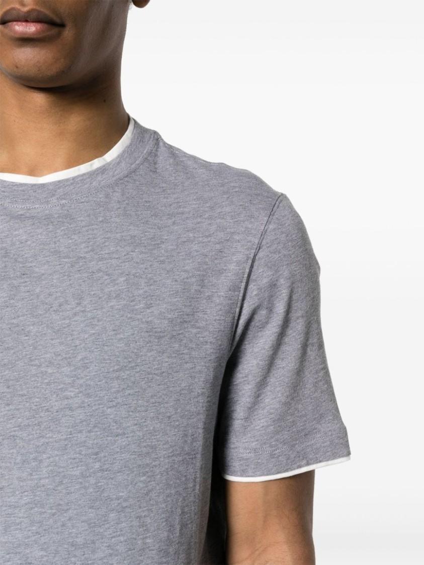 Faux-layered Cotton T-shirt In Grey Product Image