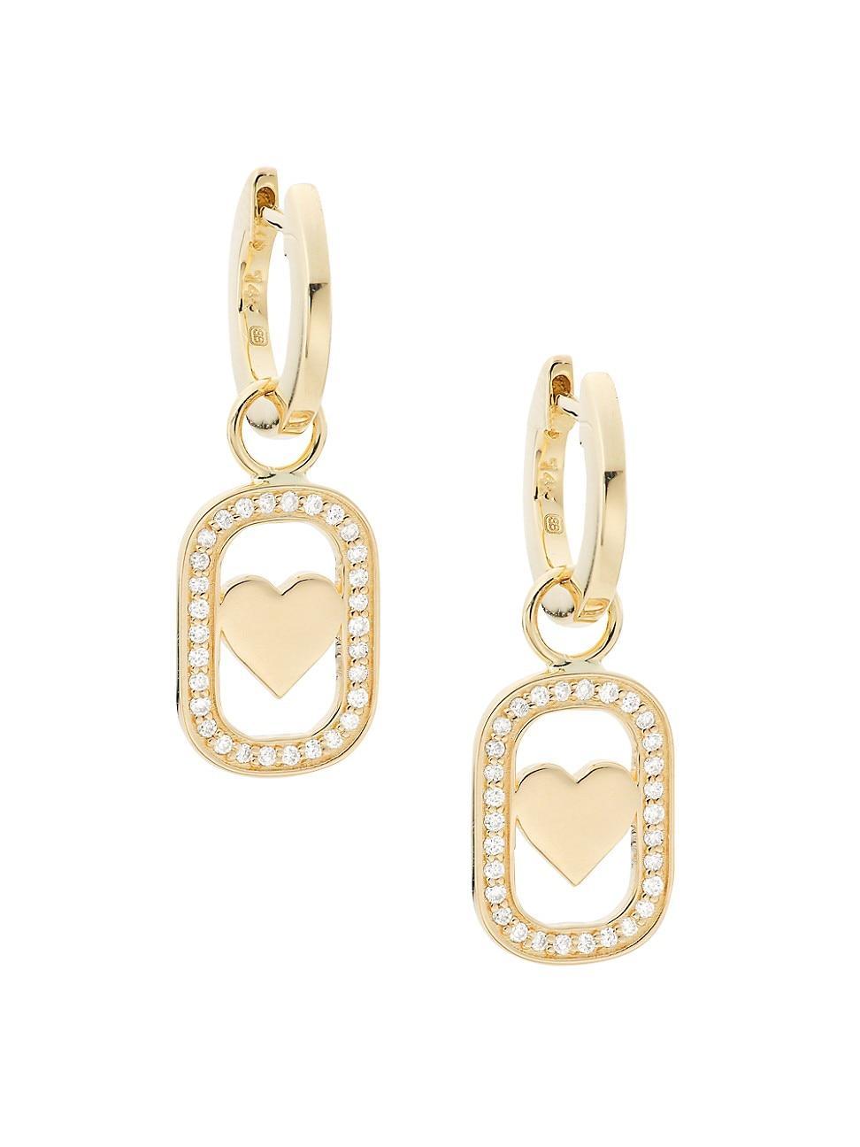 Womens 14K Yellow Gold & 0.18 TCW Diamond Heart Earrings Product Image