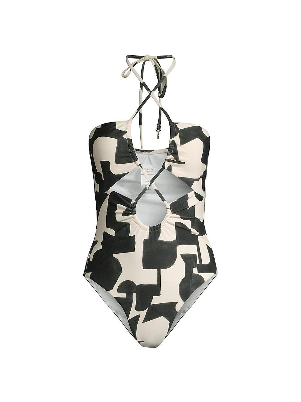 Womens Printed Lace-Up One-Piece Swimsuit Product Image