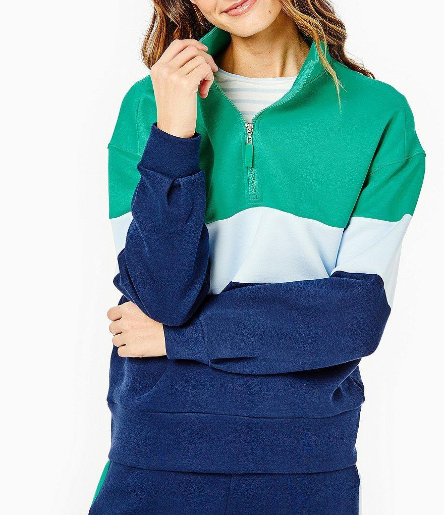 Addison Bay Quarter Zip Long Sleeve Color Block Stripe Varsity Pullover Product Image