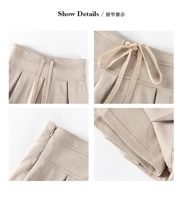 Drawstring Waist Plain Pleated Mini A-Line Skirt Product Image