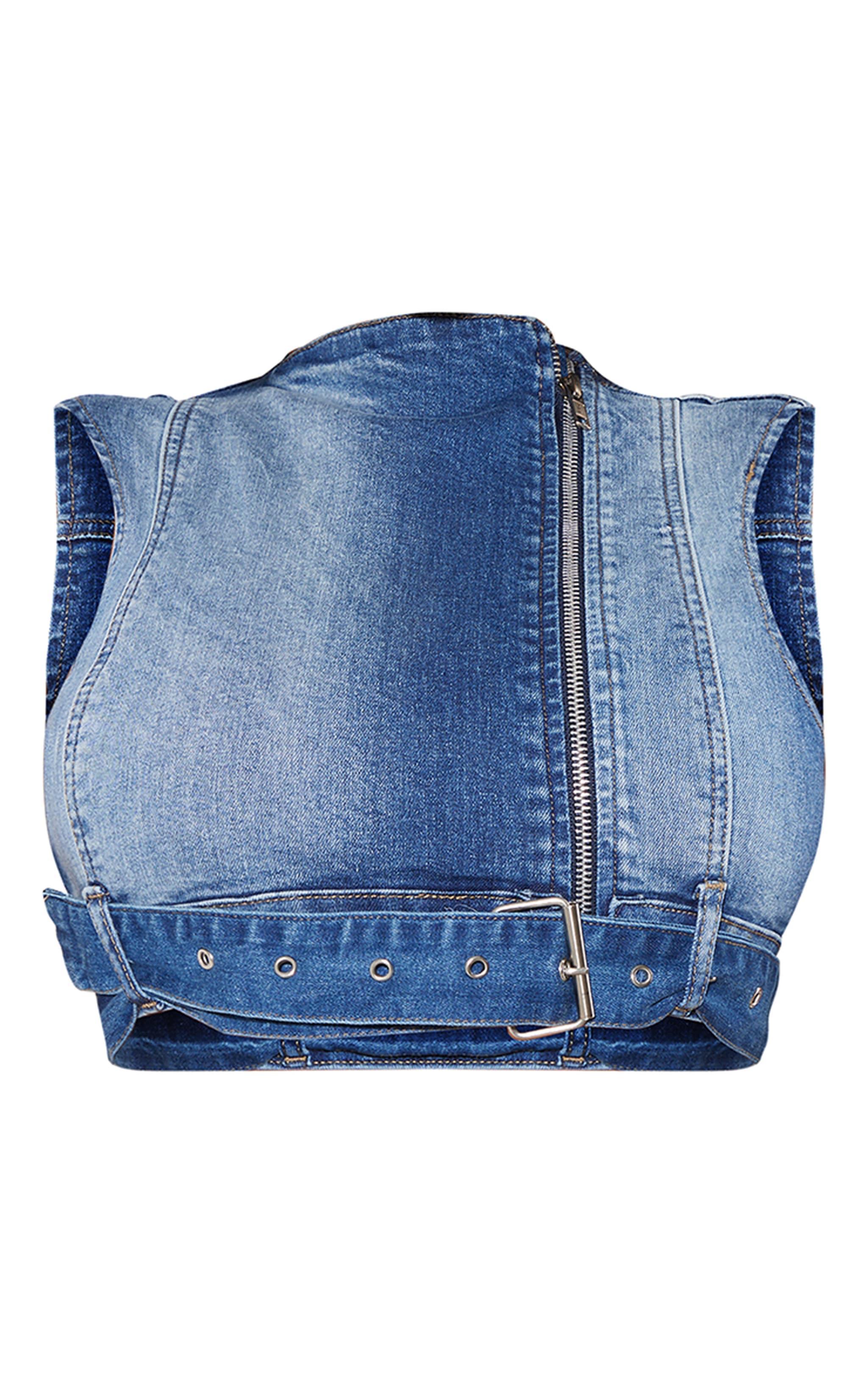 Shape Light Blue Denim Cropped Zip Detail Sleeveless Jacket Product Image