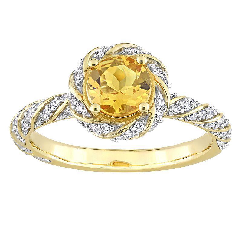 Stella Grace 14k Gold Citrine & 1/4 Carat T.W. Diamond Halo Vintage Ring, Womens Product Image