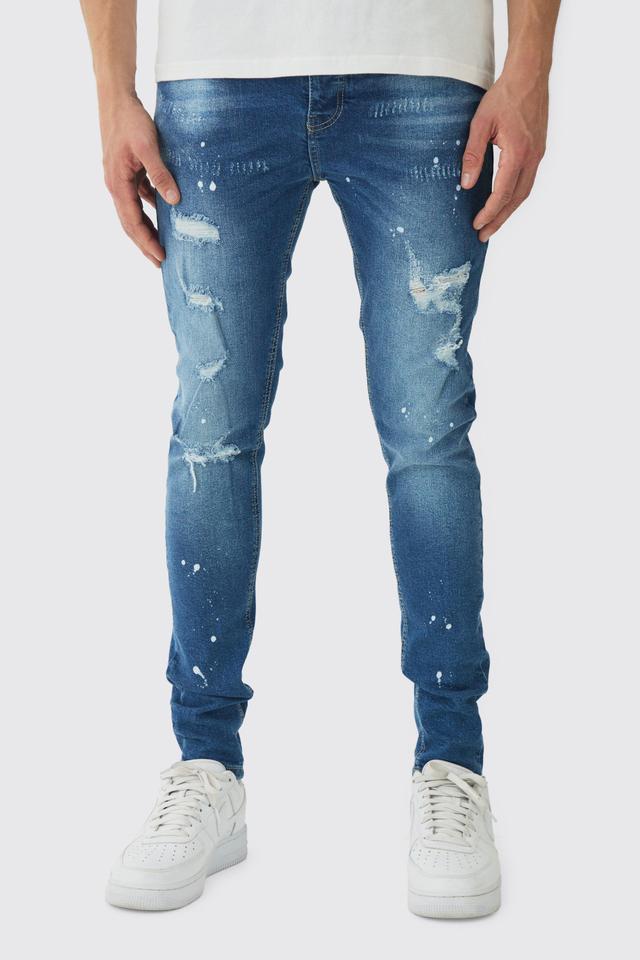 Skinny Stretch Rip & Repair Paint Splatter Jeans | boohooMAN USA Product Image