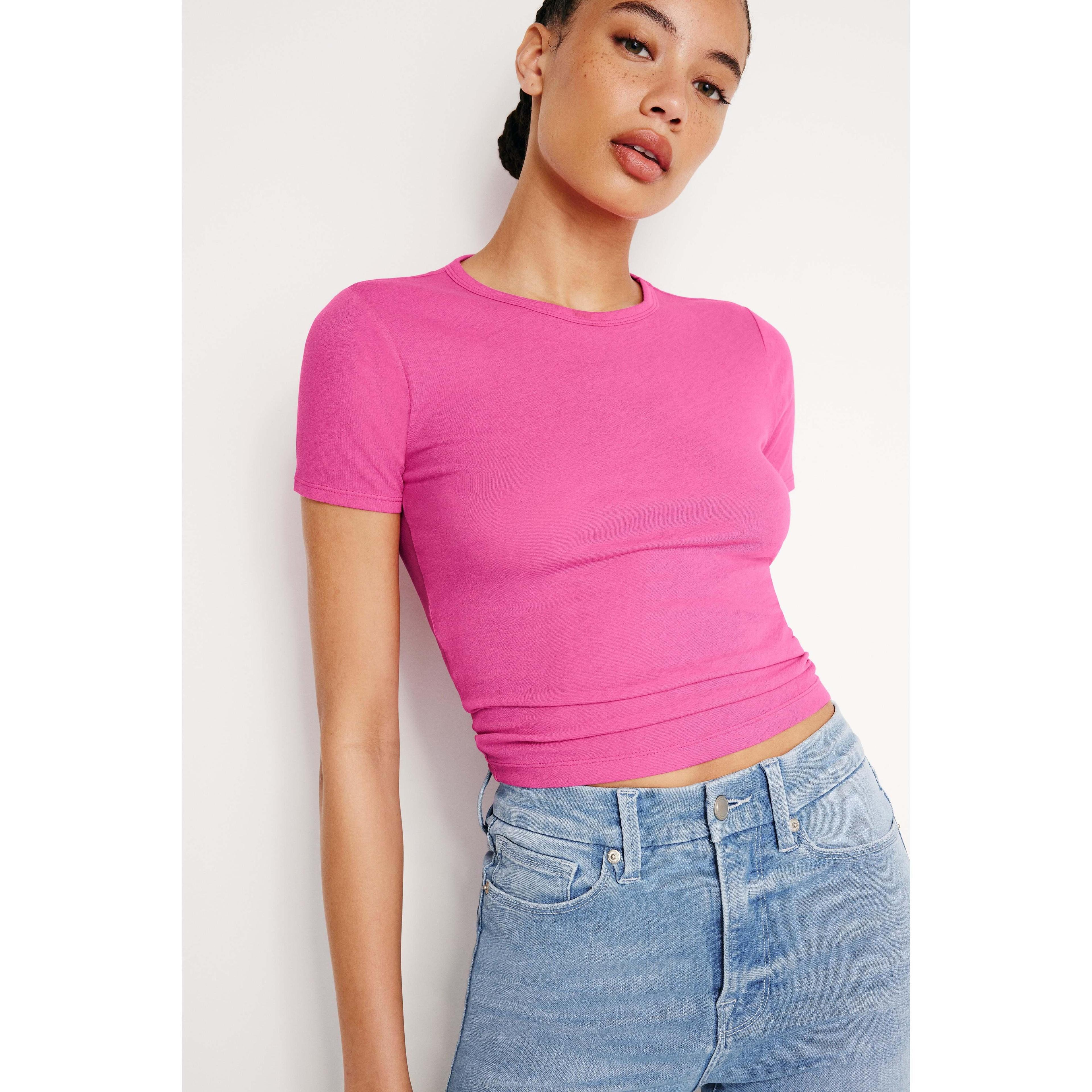 Womens Lightweight Slim Cotton T-Shirt | Pink Glow, Size Medium | Good American by Khlo Kardashian Product Image