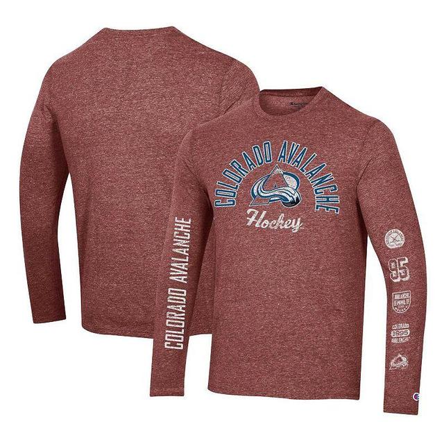 Mens Champion Burgundy Colorado Avalanche Multi-Logo Tri-Blend Long Sleeve T-Shirt Product Image