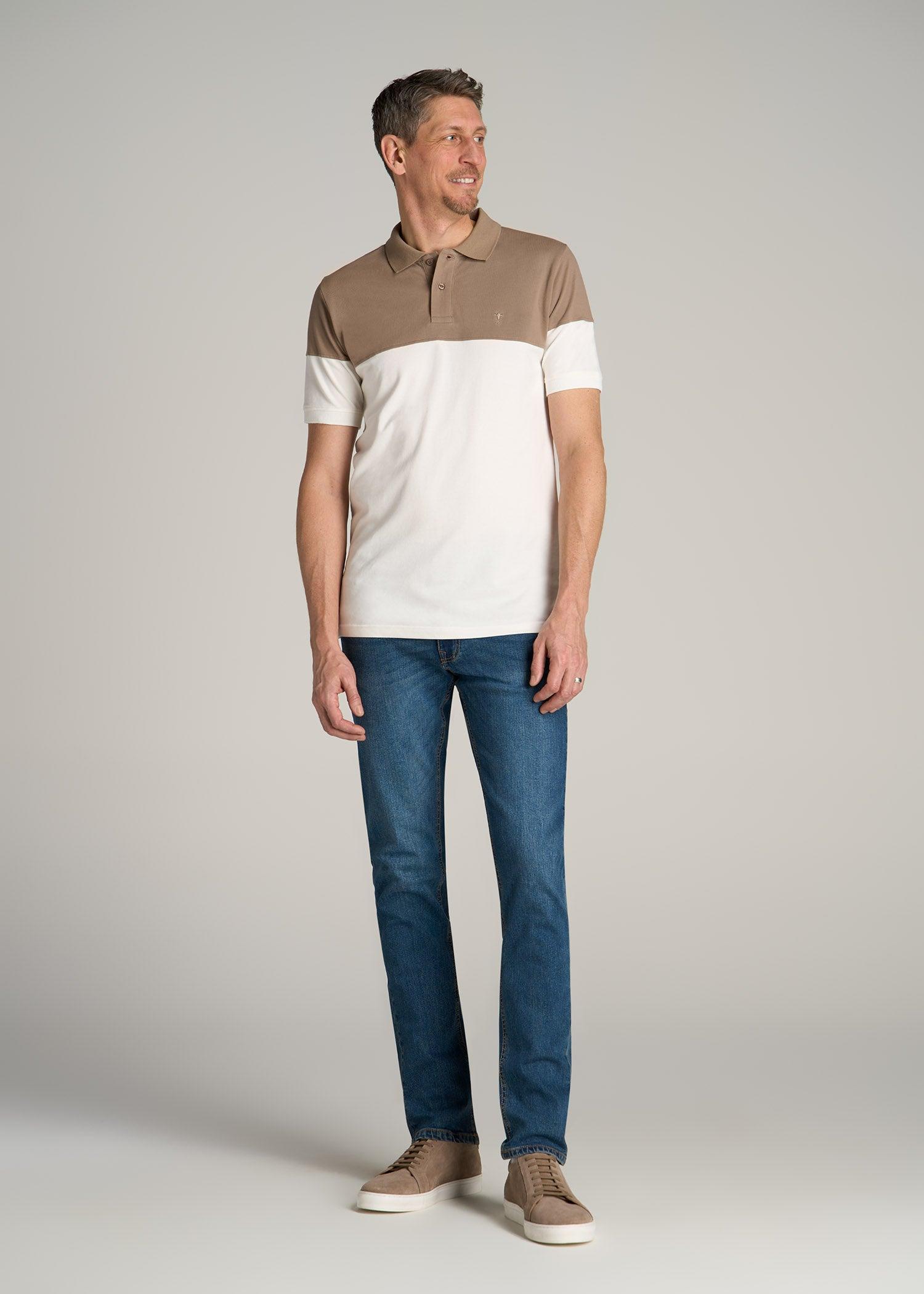 Classic Color-Block Tall Men's Polo Shirt in Dark Sand and Ecru Product Image