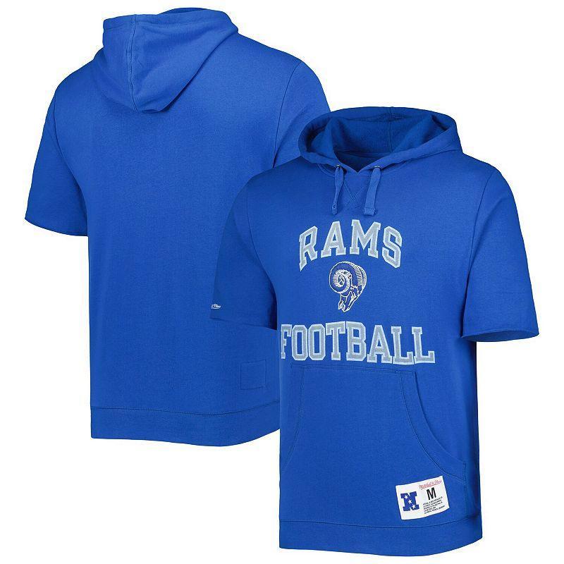 Mens Mitchell & Ness Royal Los Angeles Rams Washed Short Sleeve Pullover Hoodie Product Image