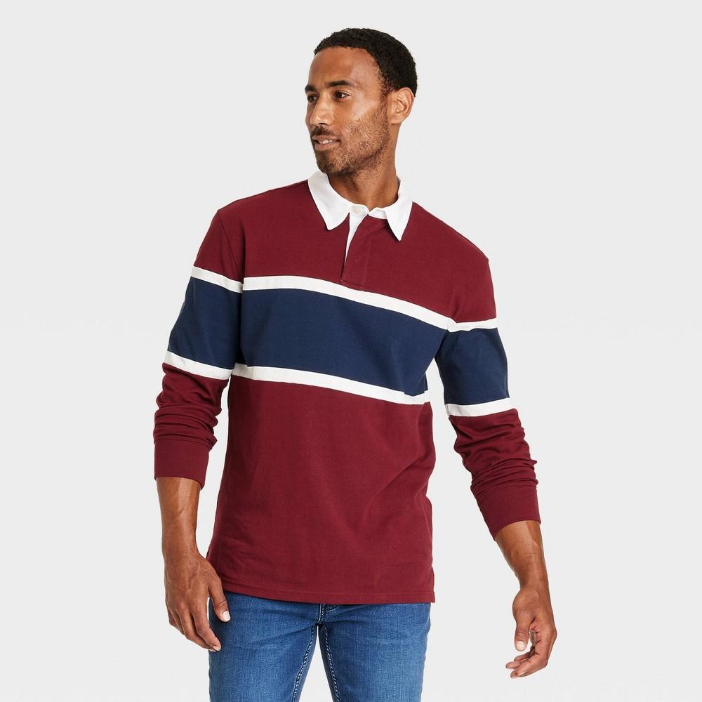 Mens Long Sleeve Rugby Polo Shirt - Goodfellow & Co Maroon M Product Image