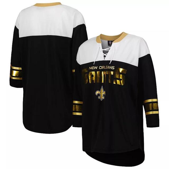 Womens G-III 4Her by Carl Banks /White New Orleans Saints Double Team 3/4-Sleeve Lace-Up T-Shirt Product Image