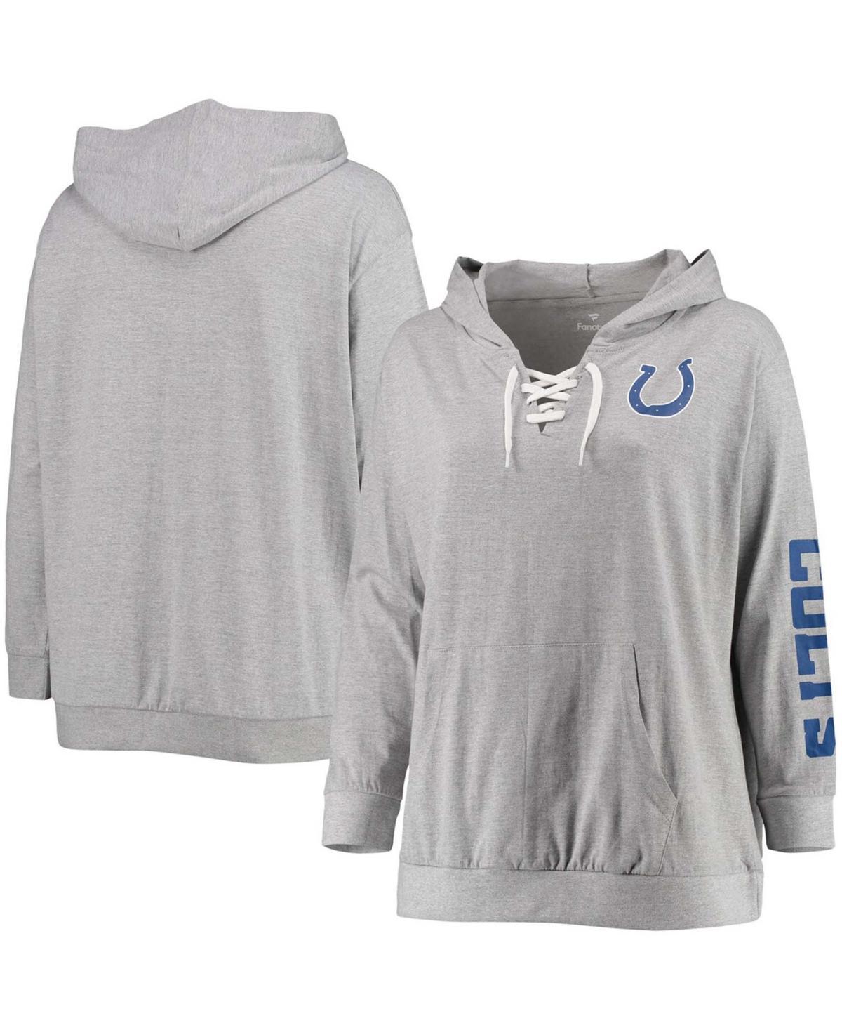 Womens Fanatics Branded Heathered Gray Indianapolis Colts Plus Size Lace-Up Pullover Hoodie Product Image