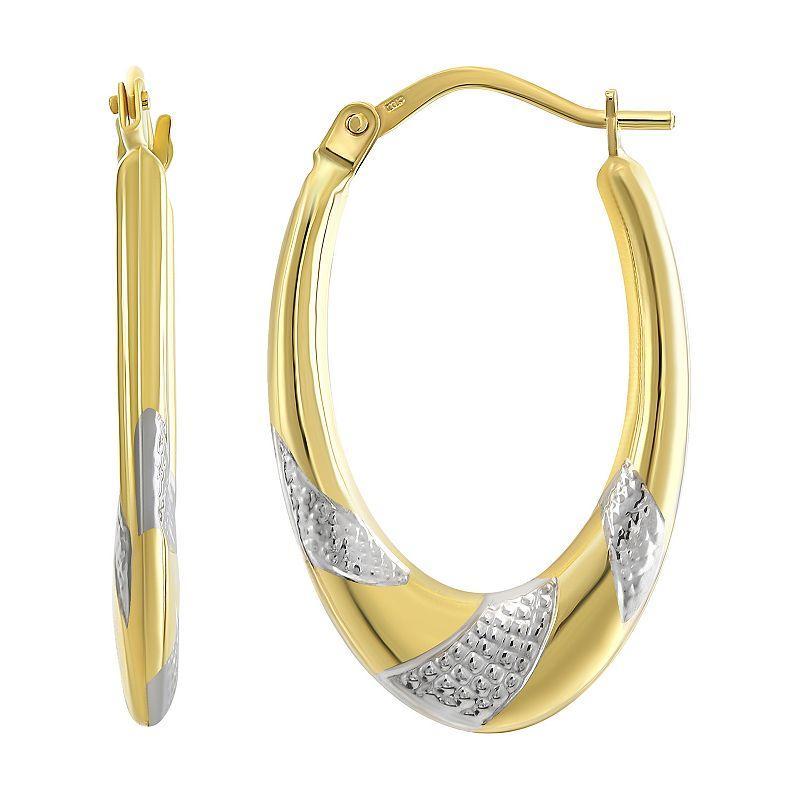 Taylor Grace 10k Gold Two-Tone Ribbed Oval Hoop Earrings, Womens, Multicolor Product Image