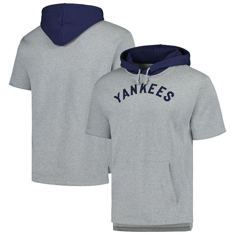 Mens Mitchell & Ness Heather Gray New York Yankees Postgame Short Sleeve Pullover Hoodie Product Image