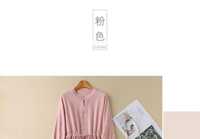 Long-Sleeve Henley Plain Drawstring Midi Smock Dress Product Image