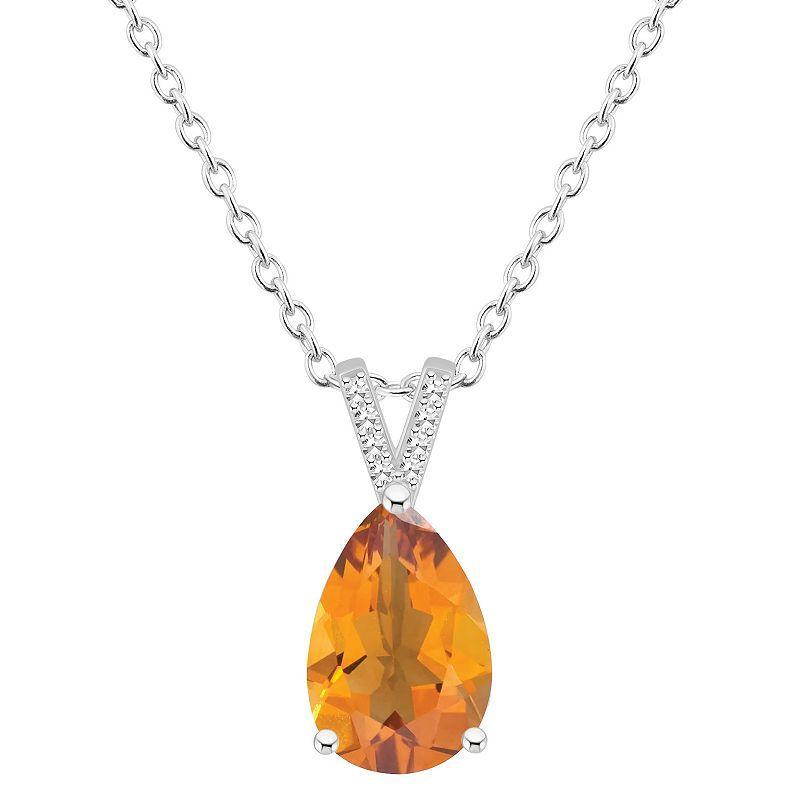 Alyson Layne Sterling Silver 12 mm x 8 mm Pear Shape Gemstone & Diamond Accent Pendant Necklace, Womens Orange Product Image