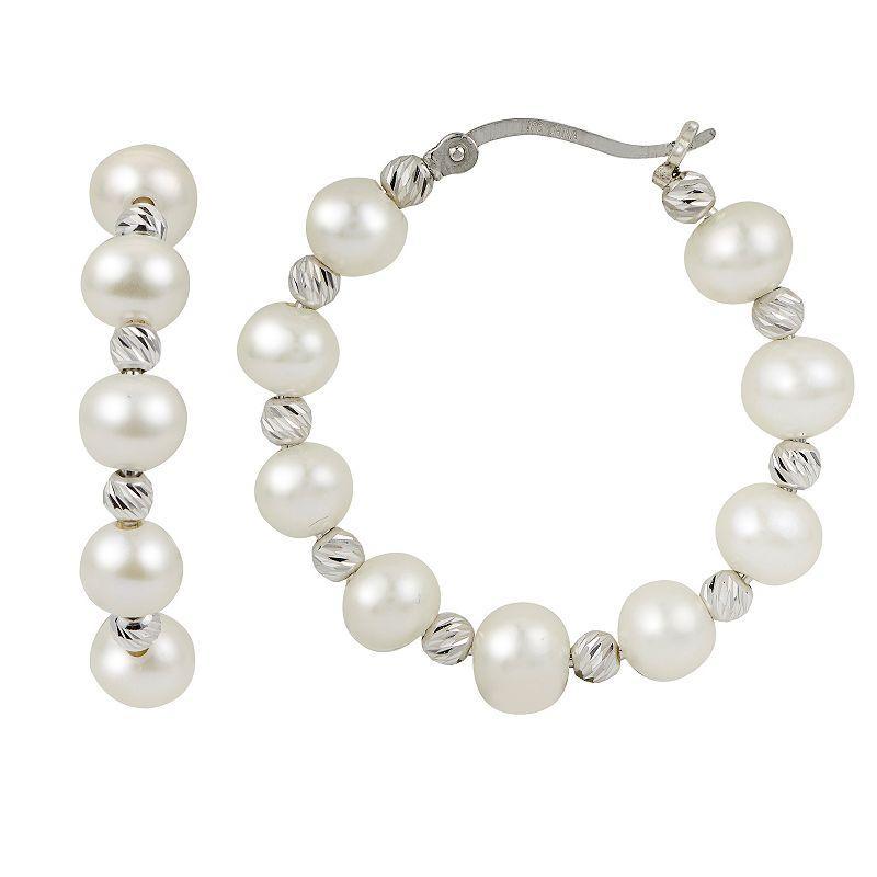 PearLustre by Imperial Sterling Silver Cultured Pearl & Bead Hoop Earrings, Womens Product Image