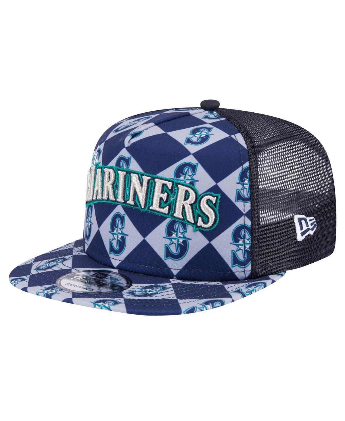 Mens New Era Seattle Mariners Seeing Diamonds A-Frame Trucker 9FIFTY Snapback Hat, Blue Product Image