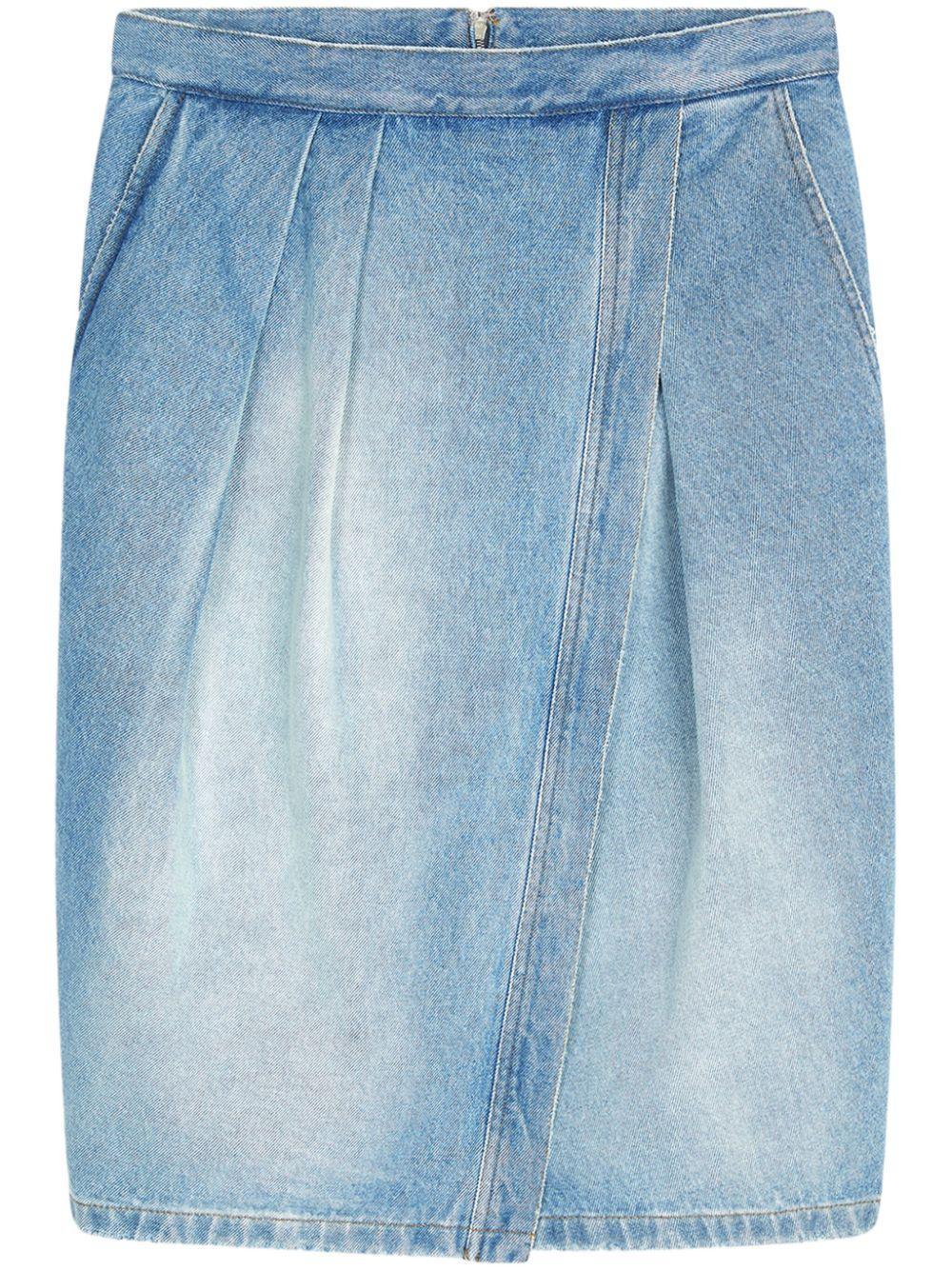 Pleat-detailing Denim Midi Skirt In Blue Product Image