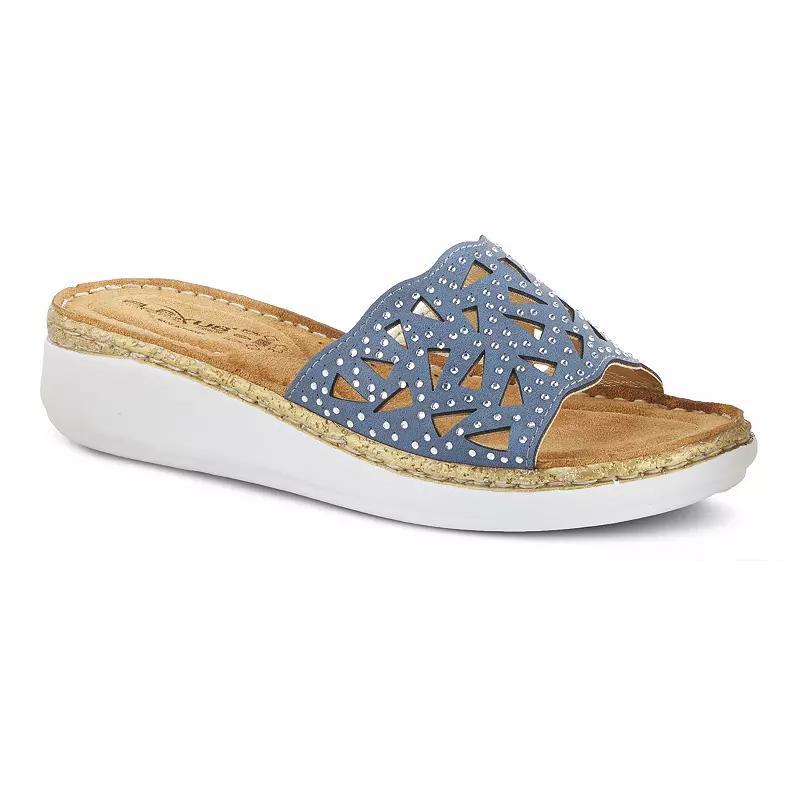 Flexus by Spring Step Windom Womens Rhinestone Slide Sandals Blue Blue Product Image