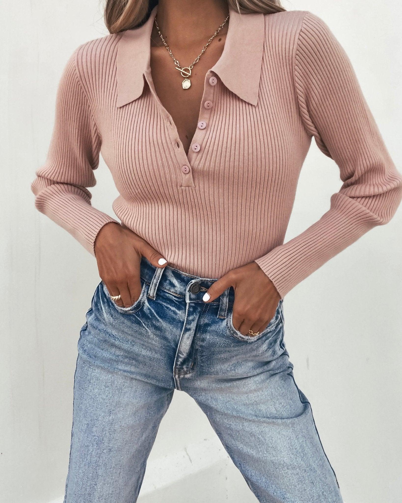 Pink Ribbed Button Up Top Product Image