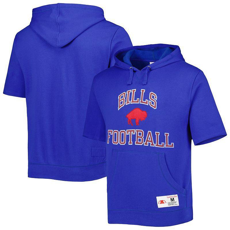 Mens Mitchell & Ness Royal Buffalo Bills Washed Short Sleeve Pullover Hoodie Product Image