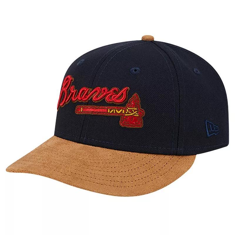 New Era Mens Navy Atlanta Braves Team Suede Visor Low Profile 59FIFTY Fitted Hat Product Image