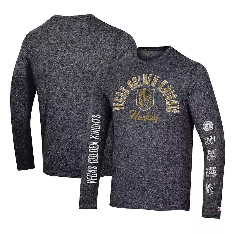 Mens Champion Black Vegas Golden Knights Multi-Logo Tri-Blend Long Sleeve T-Shirt Product Image