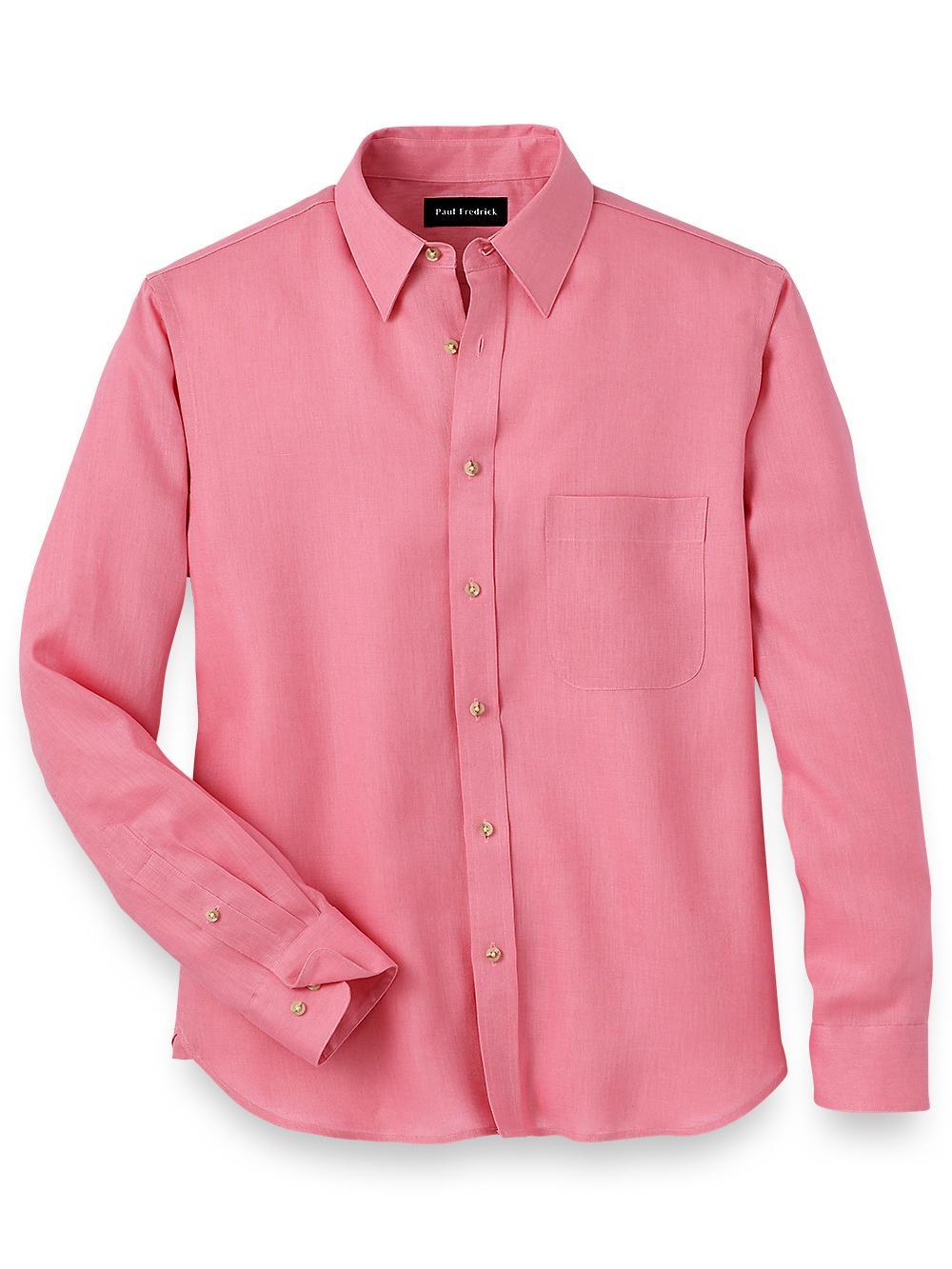 Linen Solid Casual Shirt - Pink Product Image