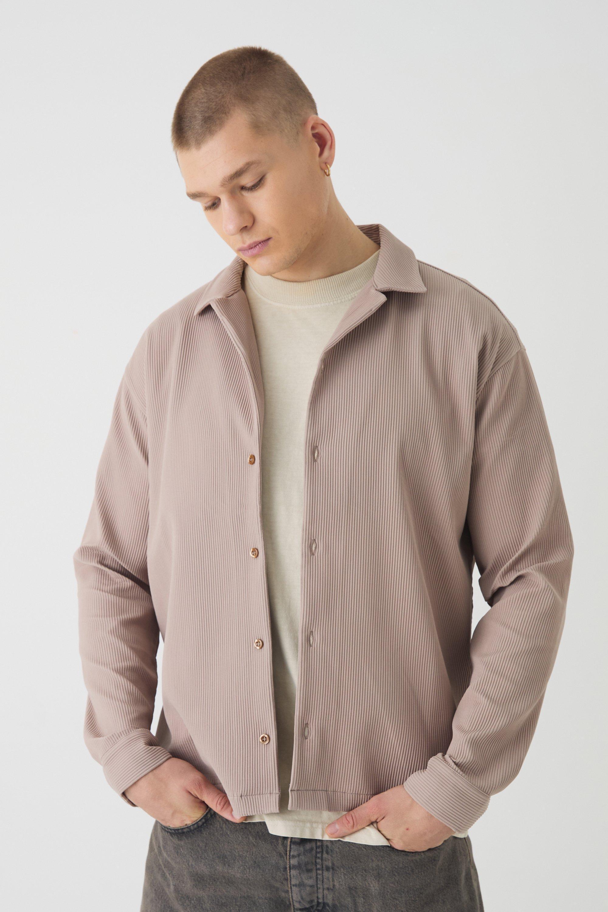 Long Sleeve Oversized Revere Pleated Shirt | boohooMAN USA Product Image