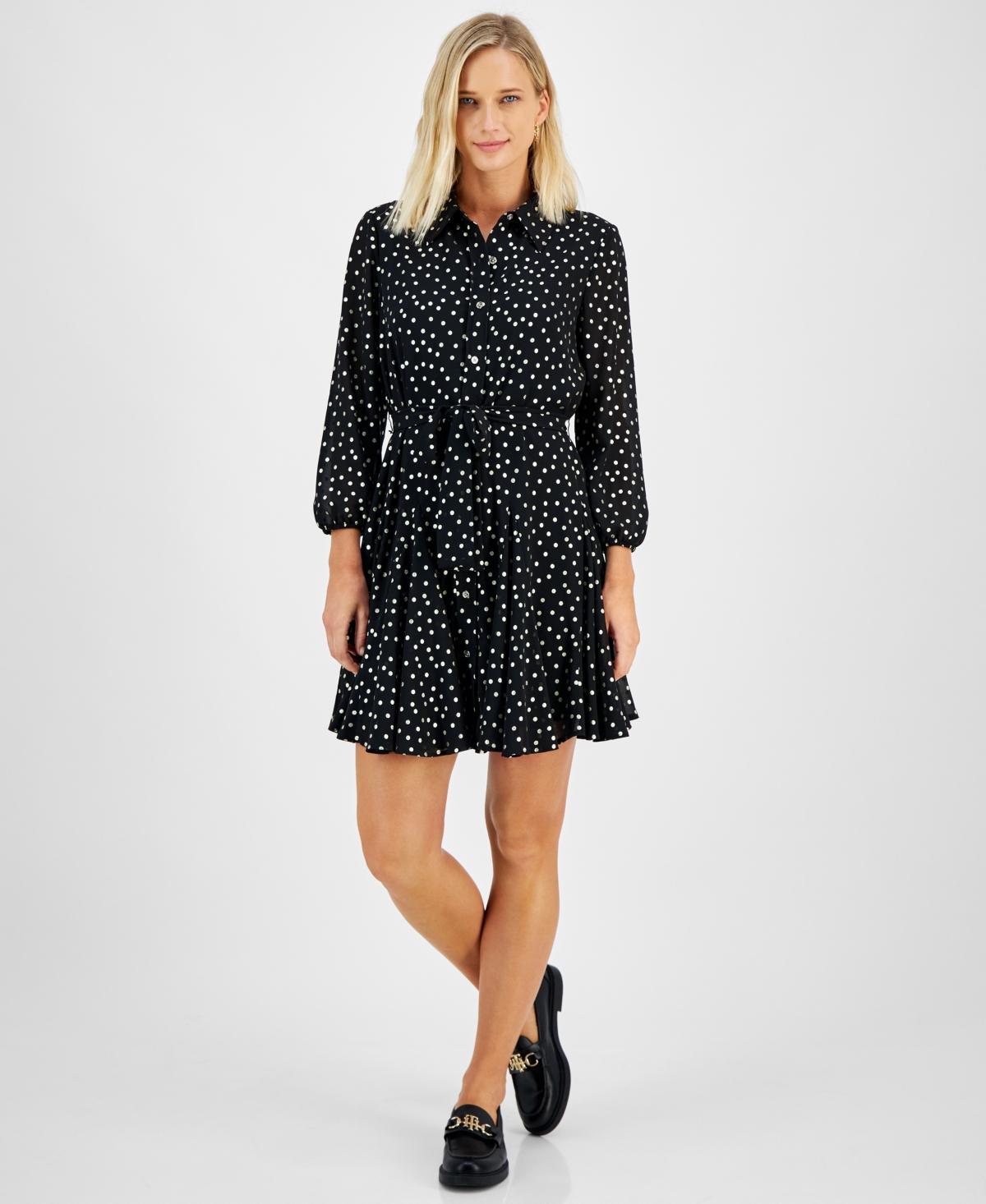 Tommy Hilfiger Womens Dot-Print Collared Shirtdress - Blk Product Image