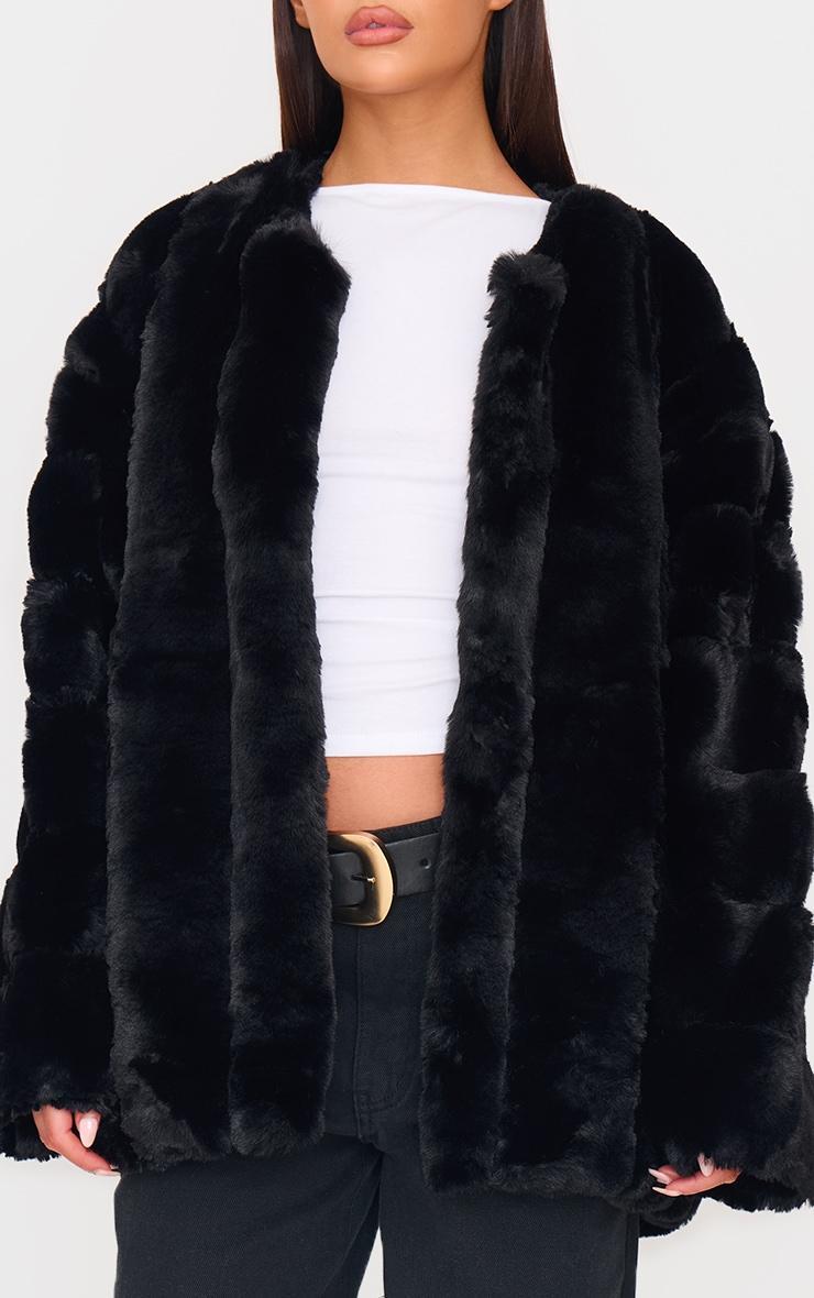  Black Faux Fur Bubble Vertical Coat Product Image