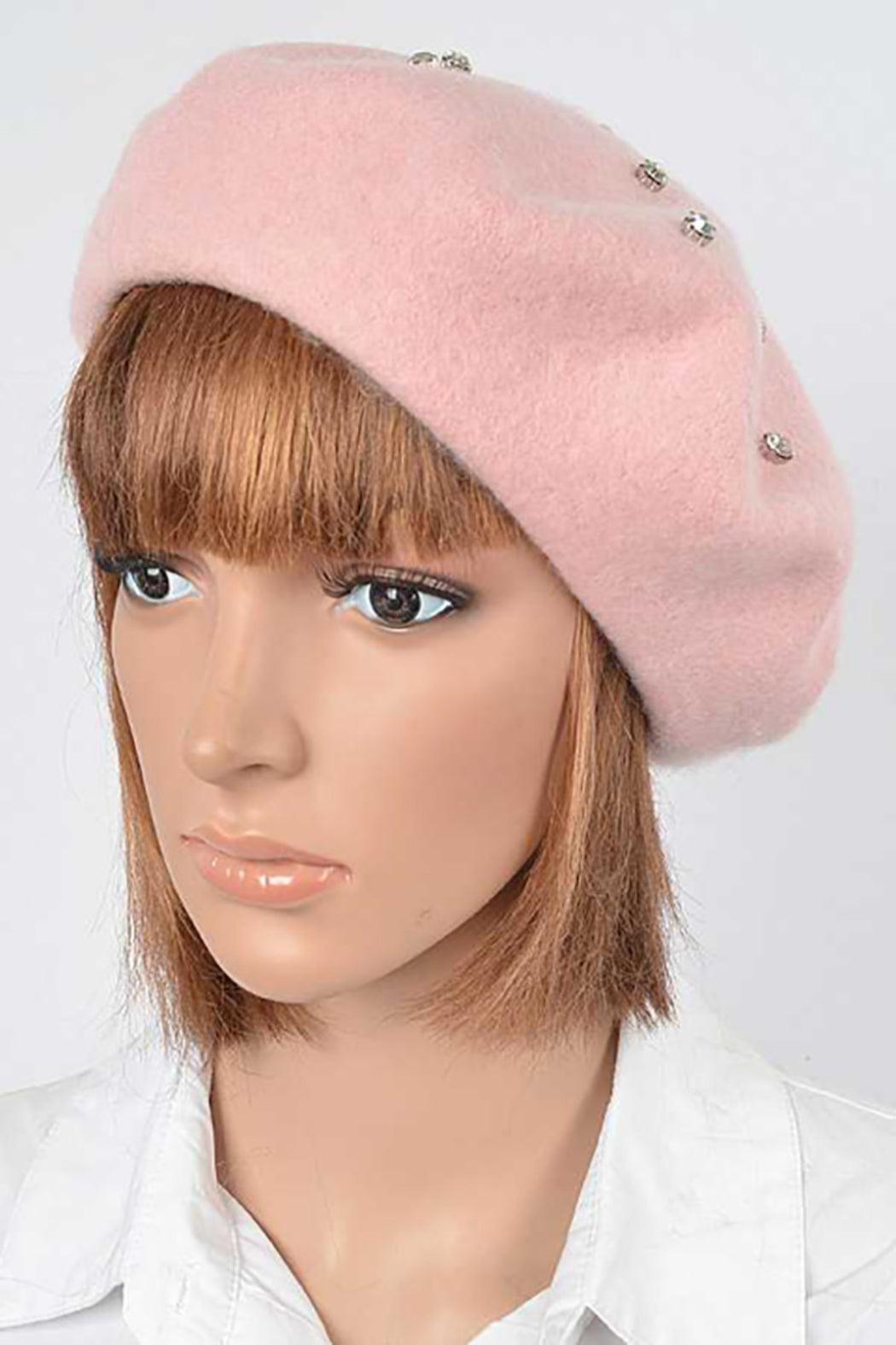 Cluster Crystal Wool Blend Fashion Beret Female Product Image