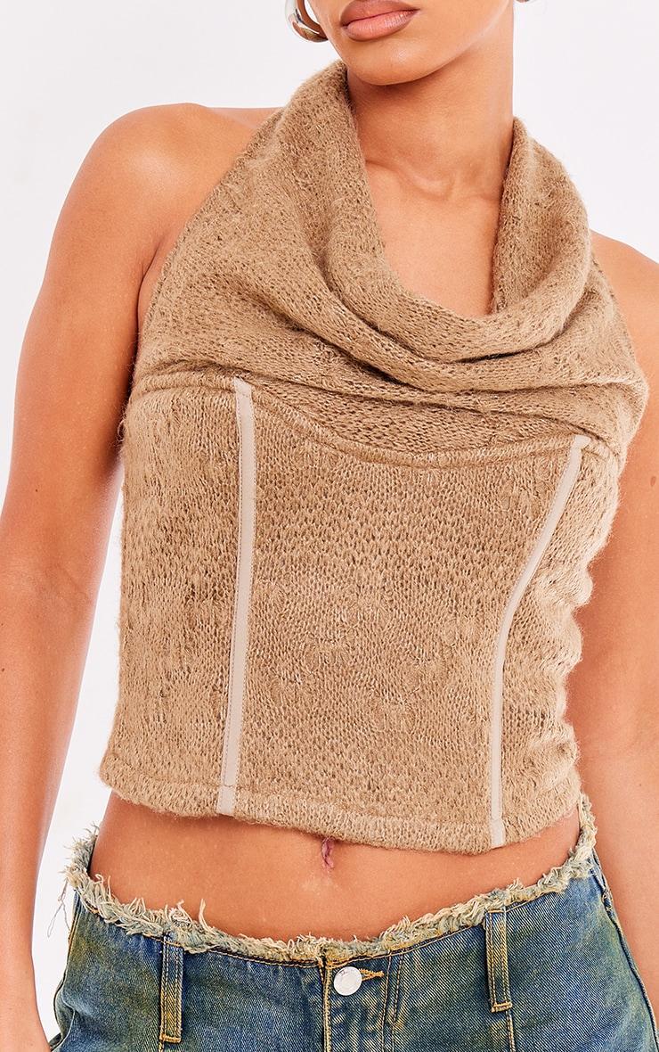 Cream Textured Woven Cowl Boned Long Top Product Image