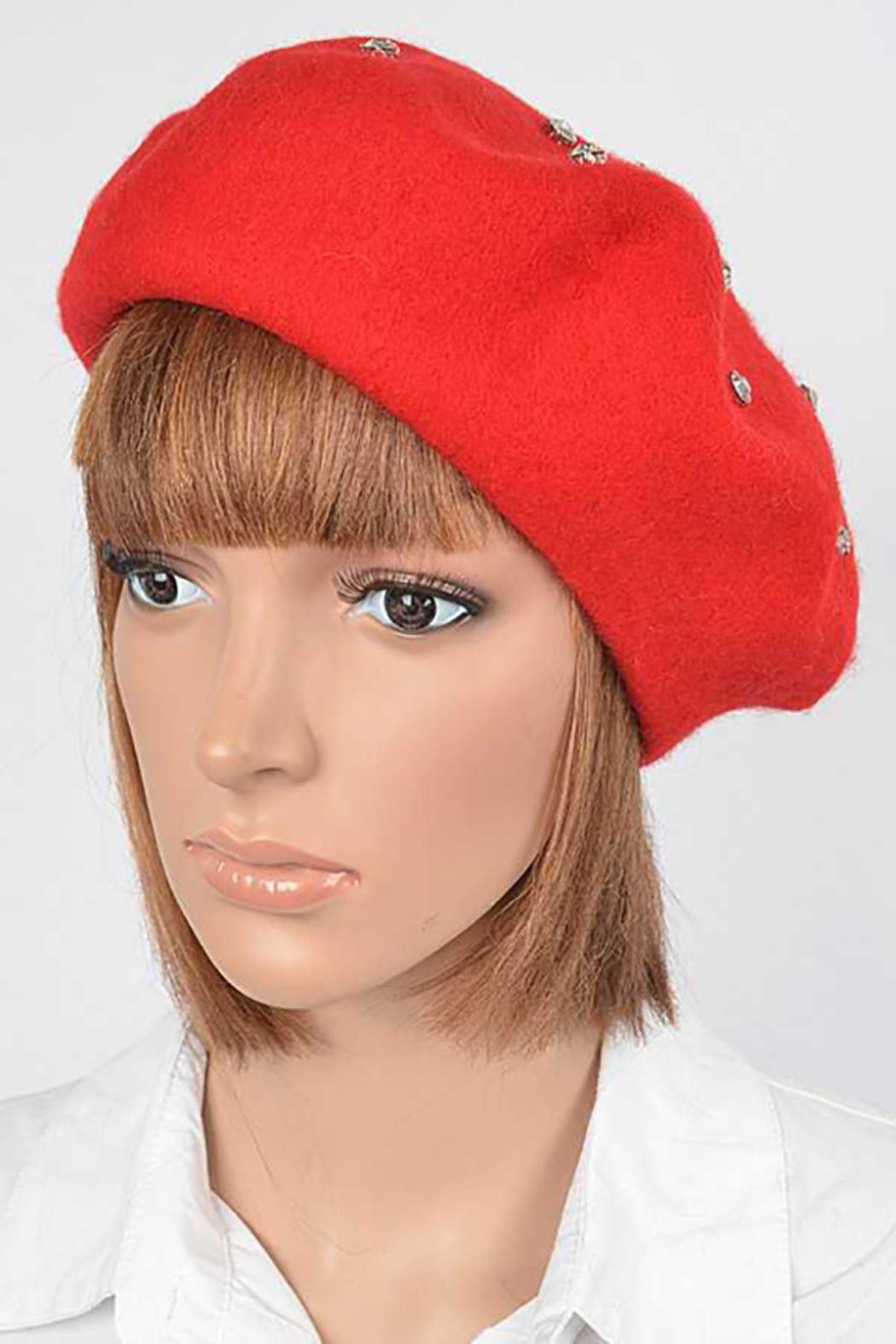 Cluster Crystal Wool Blend Fashion Beret Female Product Image