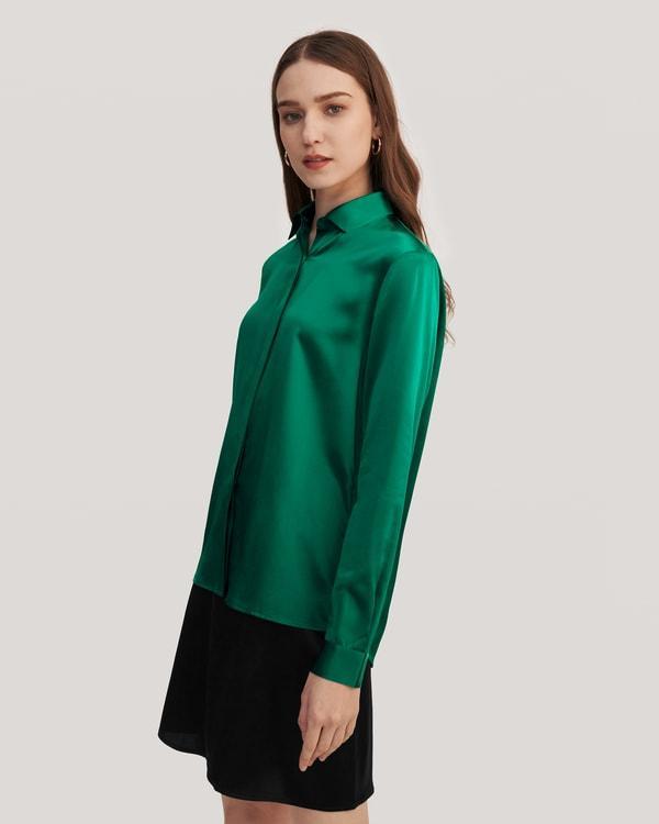 Basic Concealed Placket Silk Shirt Product Image