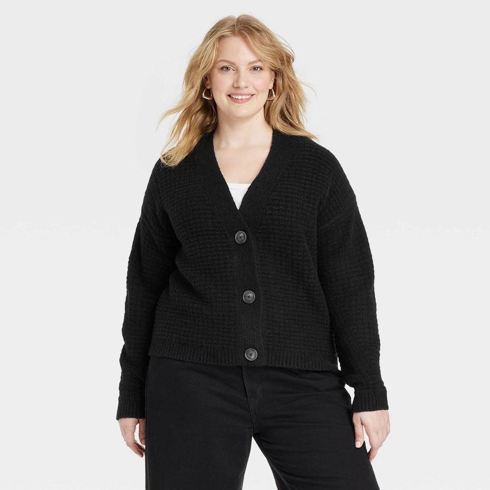 Womens Cozy Knit Button-Down Cardigan - Universal Thread Black XXL Product Image