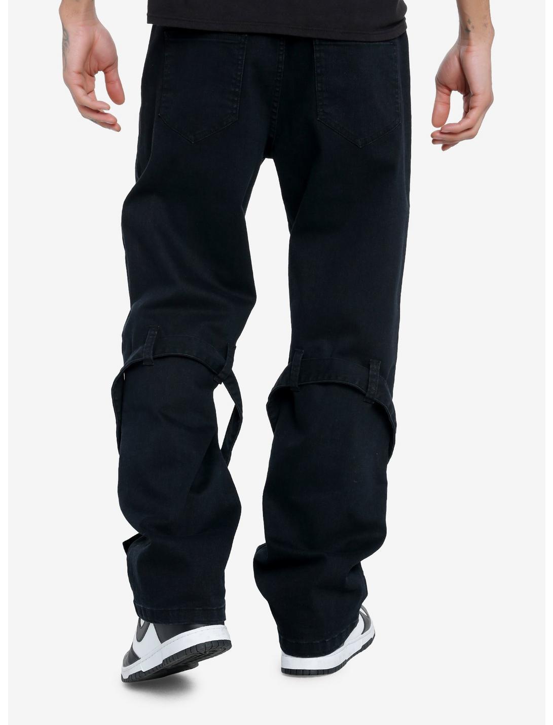 Black Cross Strap Wide Leg Denim Pants Product Image