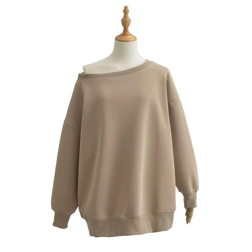 Long-Sleeve Crew Neck Plain Sweatshirt Product Image